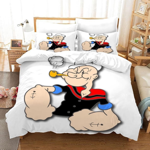 Popeye The Sailor White Quilt Duvet Cover Set Bedding Bedclothes 3-Piece Bedding Set