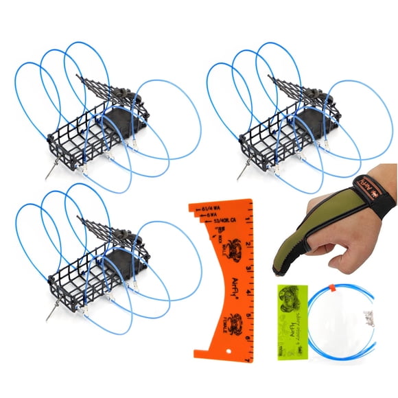 Trampa para Cangrejos AirFly Paquete de 3 con Medidor, Guante y 6 Lazos