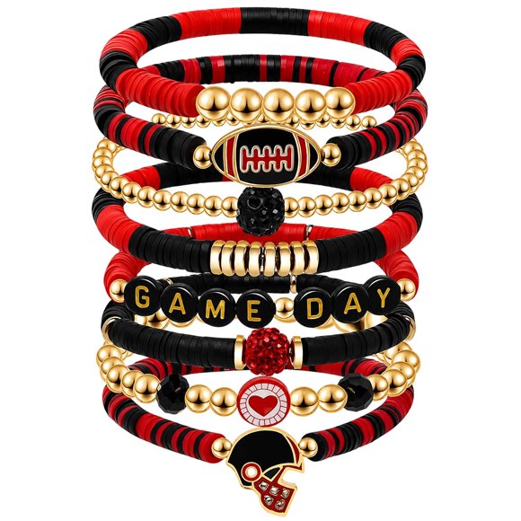 Pulsera Artlunar de fútbol para día de partido – conjunto apilable rojo y negro