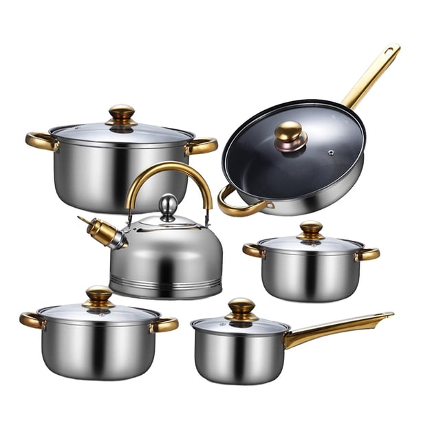 Juego De Cocina De Olla De Sopa De Acero Inoxidable Con Tapa De Vidrio, 6 Uds., Para Sartenes De Cocina Con Hervidor