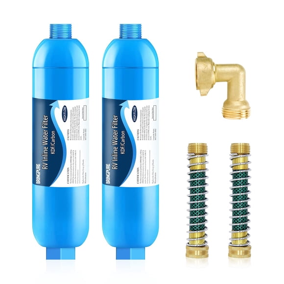 Filtro de agua en línea para RV/marina Bringpure con manguera flexible, paquete de 2