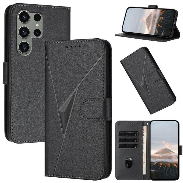 Funda Cartera Fibra de Carbono para Samsung Galaxy S23 Ultra con Soporte y Cierre Magnético Negro