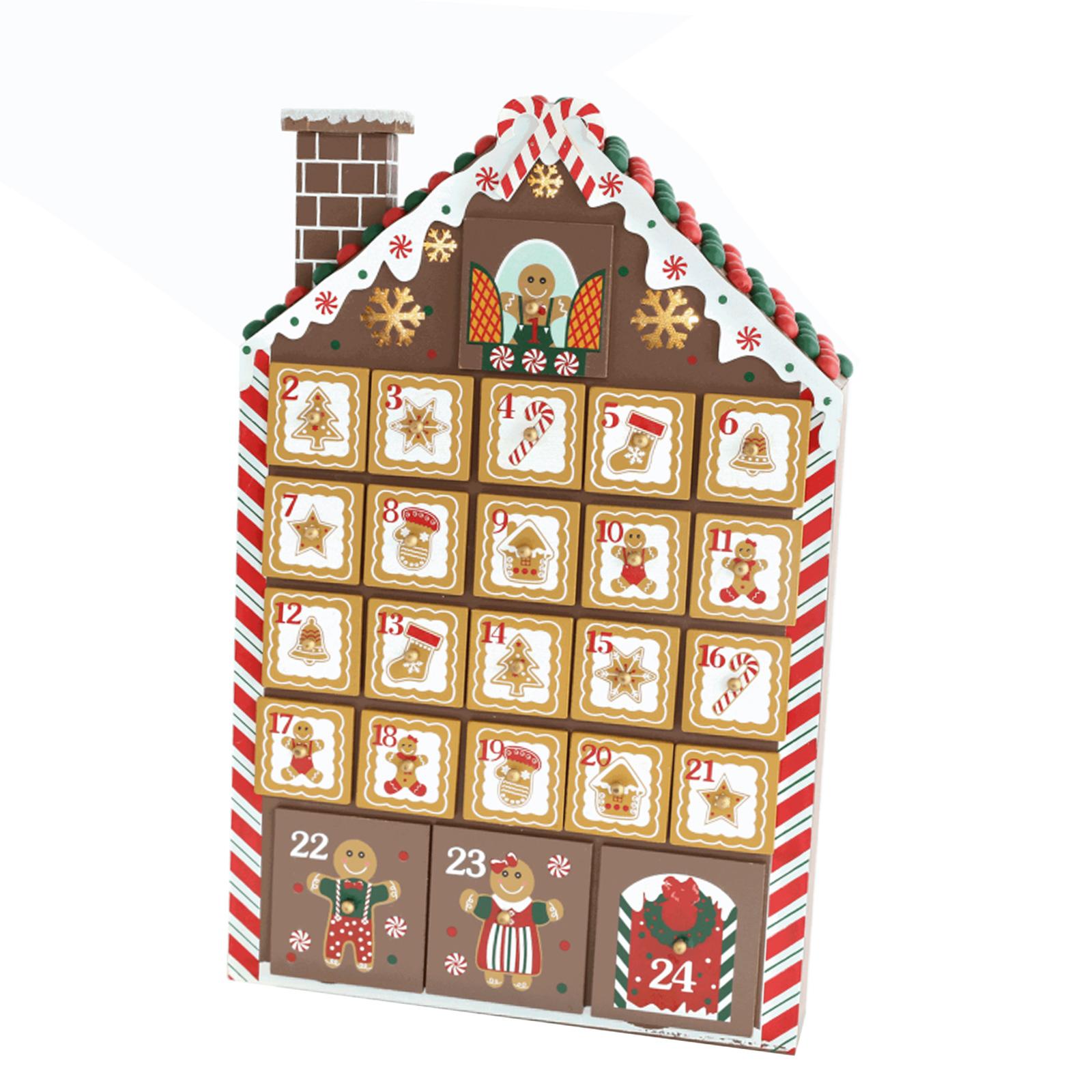 Magideal - Calendario De Adviento De Navidad De Madera, Casa De Pan De Jengibre, Suministros Para Fiesta De Navidad, Decoración Navideña Para Encimera Y Dormitor