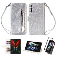 Funda Para Foxdock Elegante Funda Samsung Galaxy Z Fold4 Glitter Con Cremallera-Ideal Para El Uso Diario