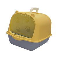 Magideal - Caja De Arena Para Gatos Con Tapa, Caja De Arena Para Gatos Con Tapa Hermética, Duradera, Fácil De Limpiar, Caja De Arena Portátil Para Gatos, Caja De Amarillo Gris