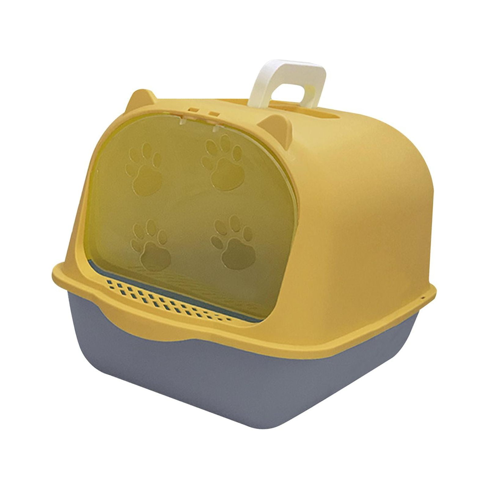 Magideal - Caja De Arena Para Gatos Con Tapa, Caja De Arena Para Gatos Con Tapa Hermética, Duradera, Fácil De Limpiar, Caja De Arena Portátil Para Gatos, Caja De Amarillo Gris