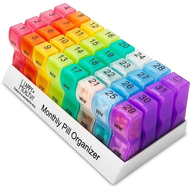 Organizador de Pastillas Mensual - 31 Días, 32 Compartimentos Diarios AM/PM para Cada Día, Pastillero para Vitaminas y Medicamentos