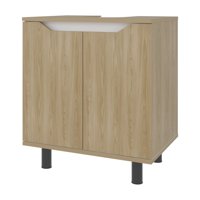 Fmfurniture - Mueble Para Lavamanos 2 Puertas Café Claro Y Blanco