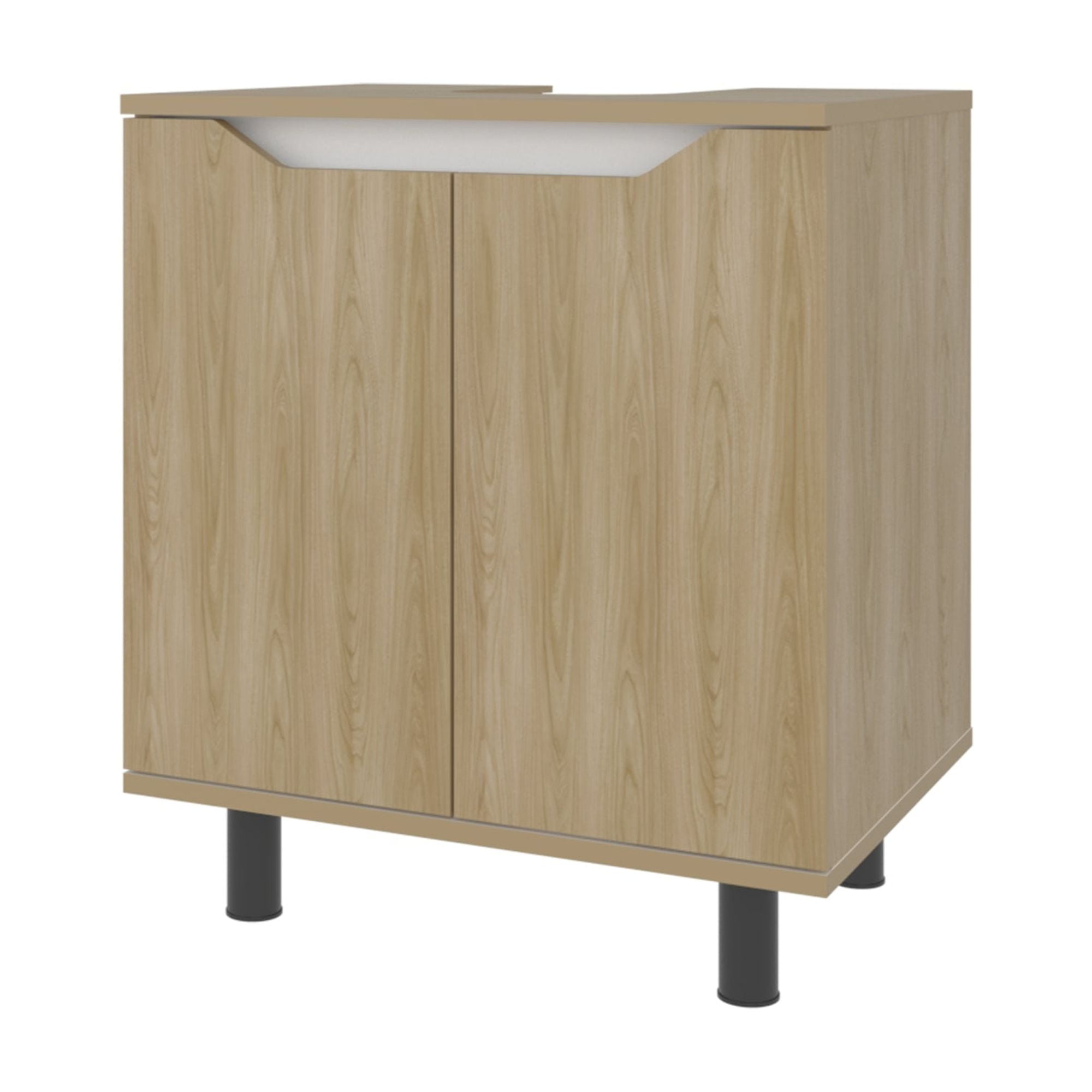 Fmfurniture - Mueble Para Lavamanos 2 Puertas Café Claro Y Blanco