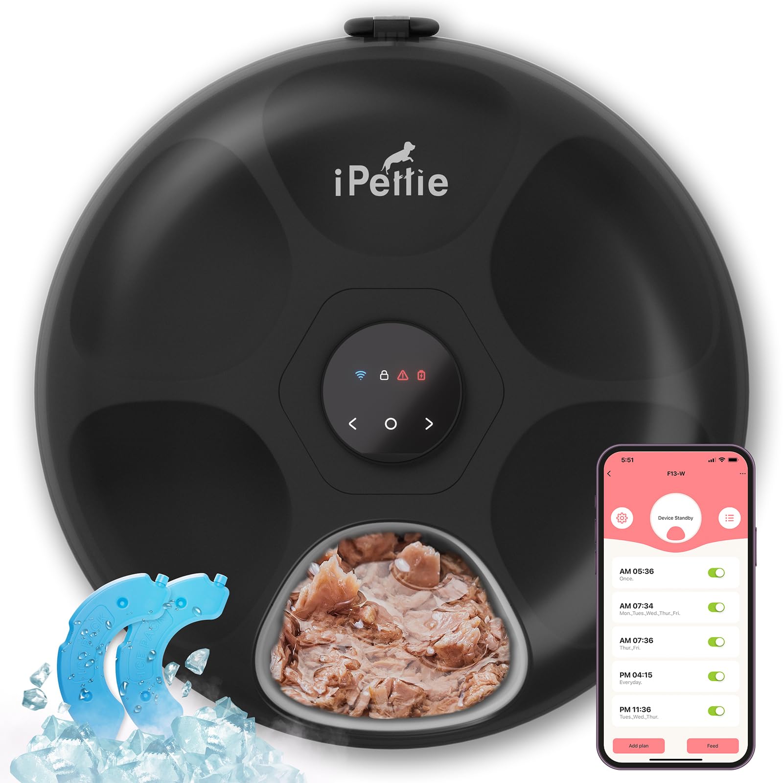 Dispensador Automático De Comida Para Gatos Ipettie Donuts Frost Wifi 6 Meal