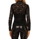 thumbnail image 3 of INSPIRE CHIC Blusa de Encaje Floral Transparente de Manga Larga con Cuello Alto para Mujer M Negro, 3 of 7