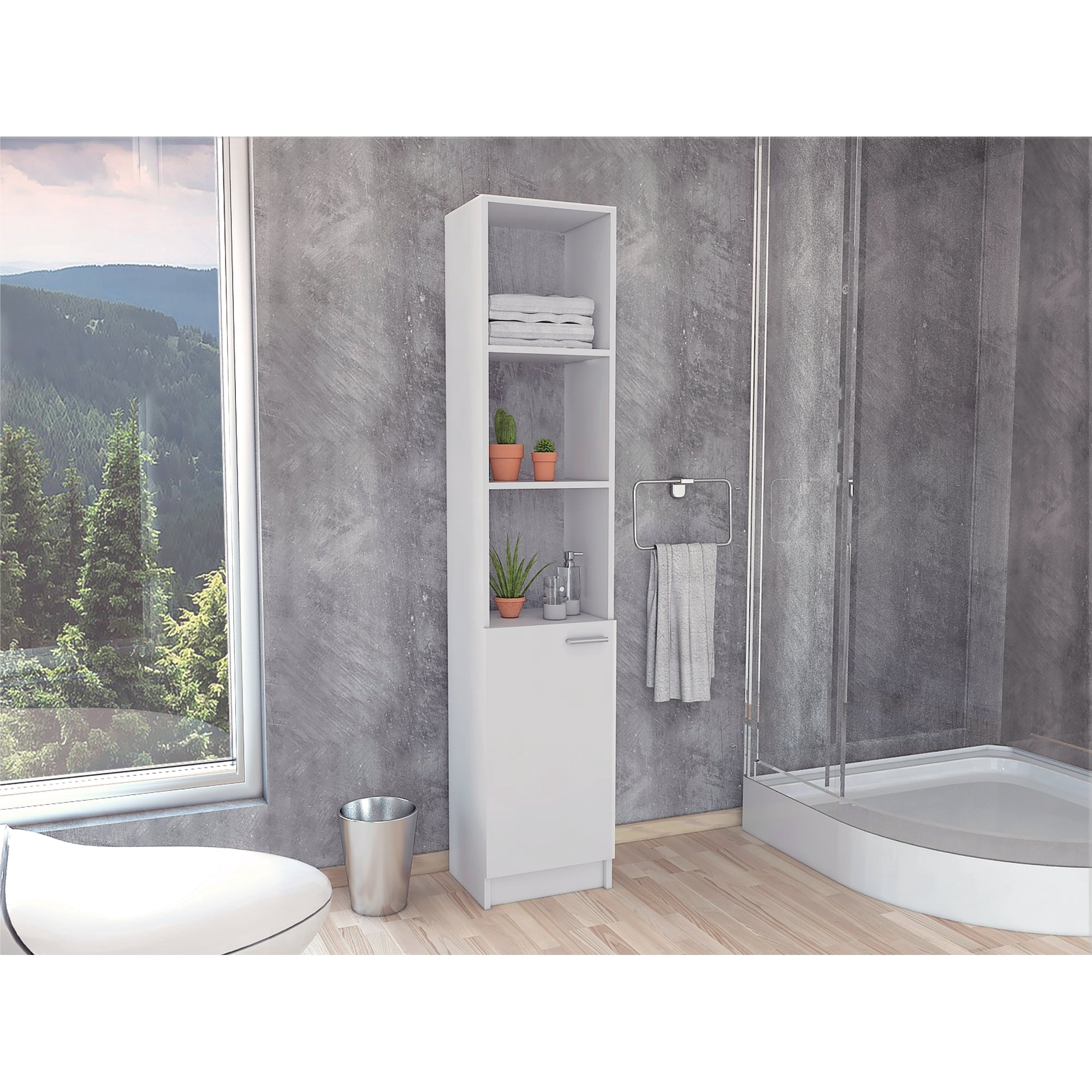 Tuhome - Estante Organizador De Baño 1 Puerta Bath 3 Repisas Blanco
