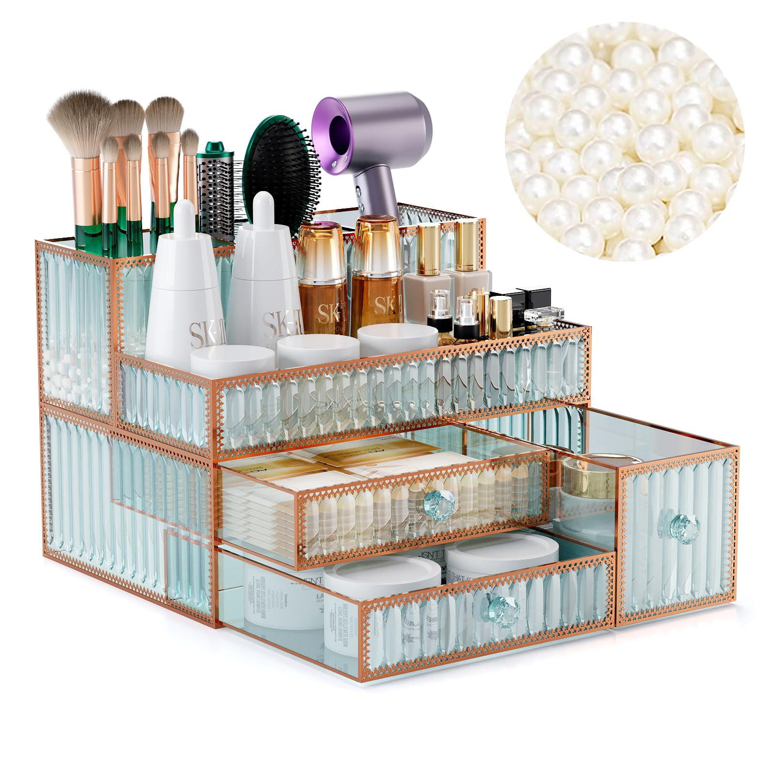 Youdepot - Organizador De Maquillaje De Vidrio Templado Para Tocador