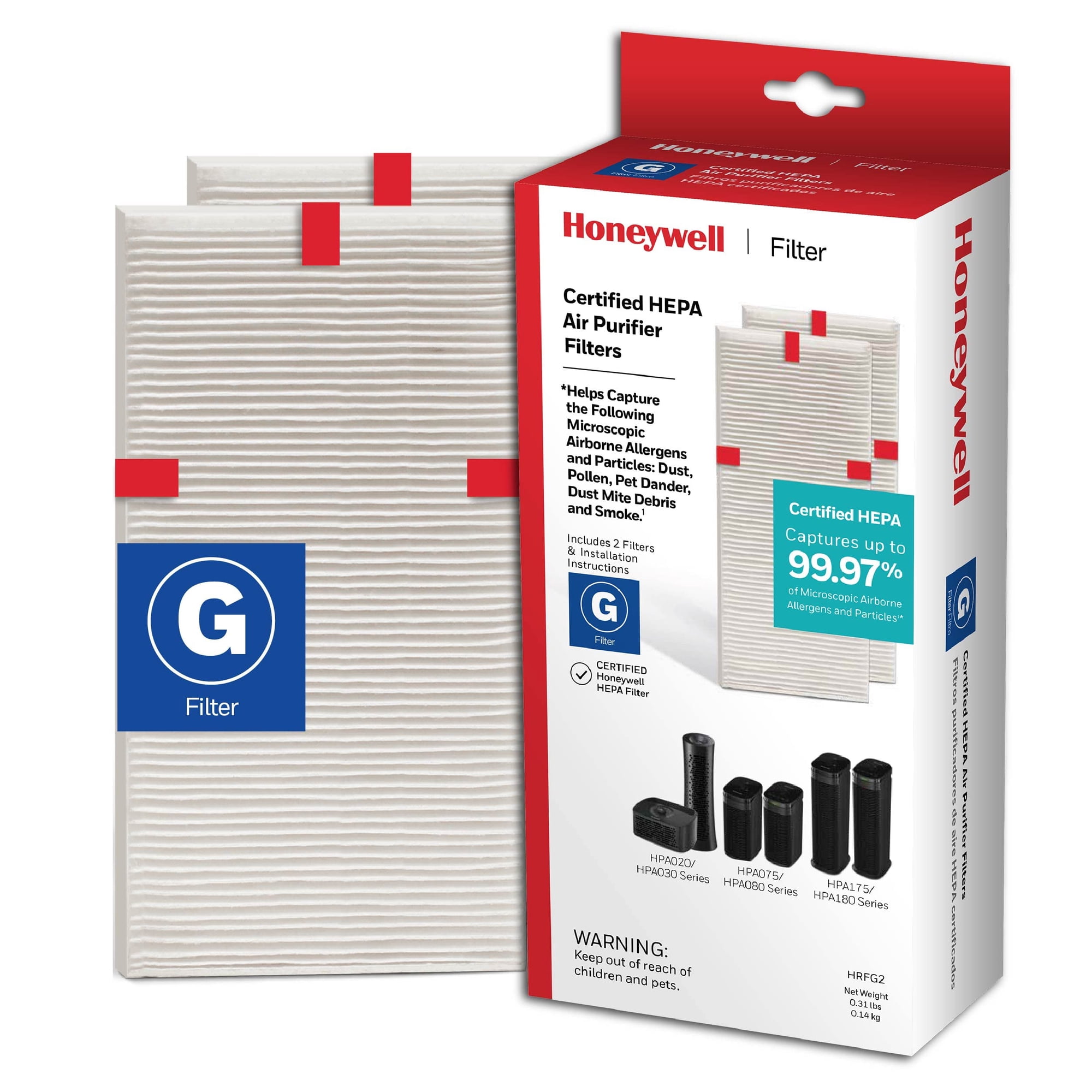 Filtro Purificador De Aire Honeywell Hepa G, Paquete De 2 Para La Serie Hpa