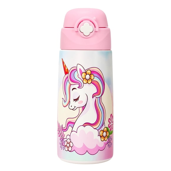 Botella de agua aislante Ntswasd Girls de 480 ml con pajita desplegable