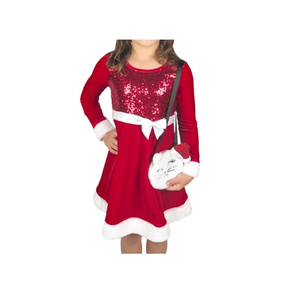 Vestido de Terciopelo con Falda Acampanada para Niñas con Bolso Rosa y Violeta