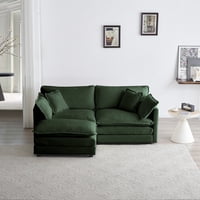 M&Ms - Chenille Two-Seater Sofa With 1 Footrest, 2 Seater L-Shaped Sectional With Ottoman,Loveseat With Ottoman For Small Living Space, Green Chenille