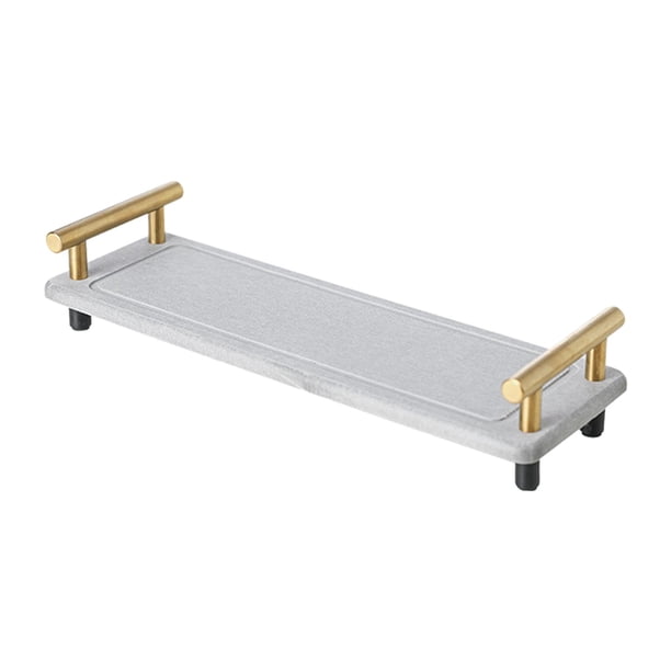 Organizador Para Fregadero De Cocina, Almacenamiento Impermeable, Bandeja De Mostrador Versátil Simple, Estante Con Mango De Oro Gris