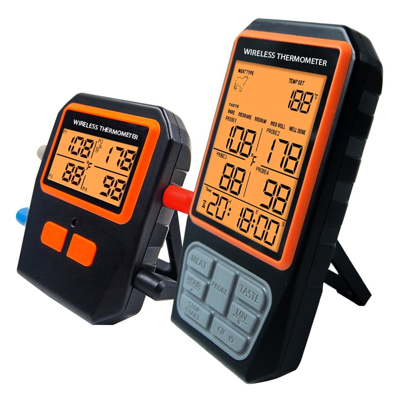 Xusx111 - Termómetro Inalámbrico De Carne De Largo Alcance Para Parrilla Y Fumar Con 4 Sondas Parrilla De Barbacoa Cocina Cocina Termómetro Digital Para Carne