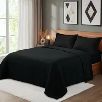 Casadeliacl - Juego De Sábanas Polar 2 Plazas Negro Liso