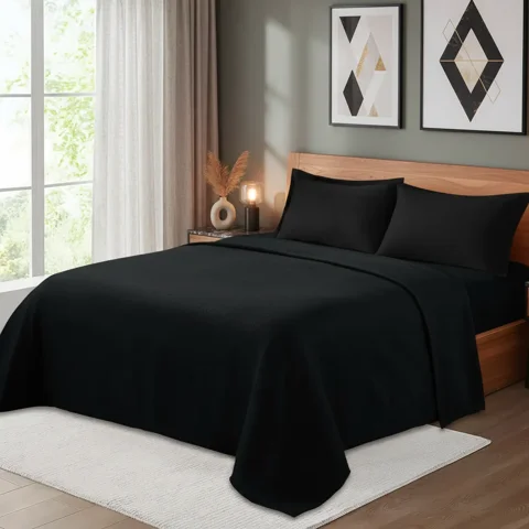 Casadeliacl - Juego De Sábanas Polar 2 Plazas Negro Liso