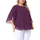 thumbnail image 4 of Agnes Orinda Blusas Casuales de Verano para Mujer Talla Grande de Escuela Colegio de Gasa Mangas de Pétalo 3/4 Cuello Redondo Fluidas 1X Púrpura Oscuro, 4 of 8