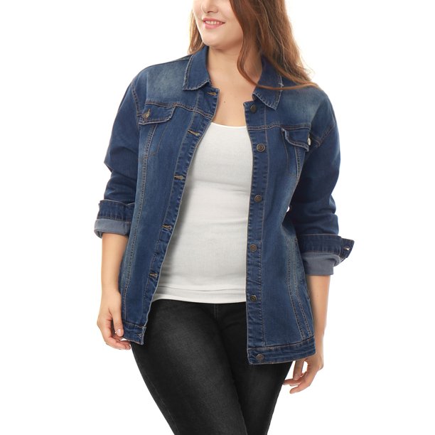 Agnes Orinda Chaqueta de Jean para Mujer Talla Grande para Escuela y Universidad con Costuras y Botones Lavada Abrigo de Mezclilla 6X Azul