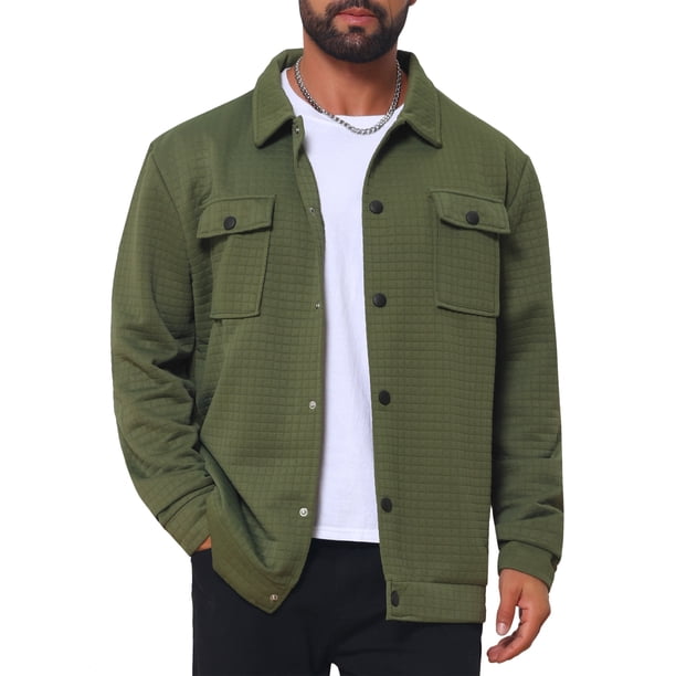 Chaqueta casual de hombre con botones, mangas largas, estilo camionero para uso diario, talla L, color verde