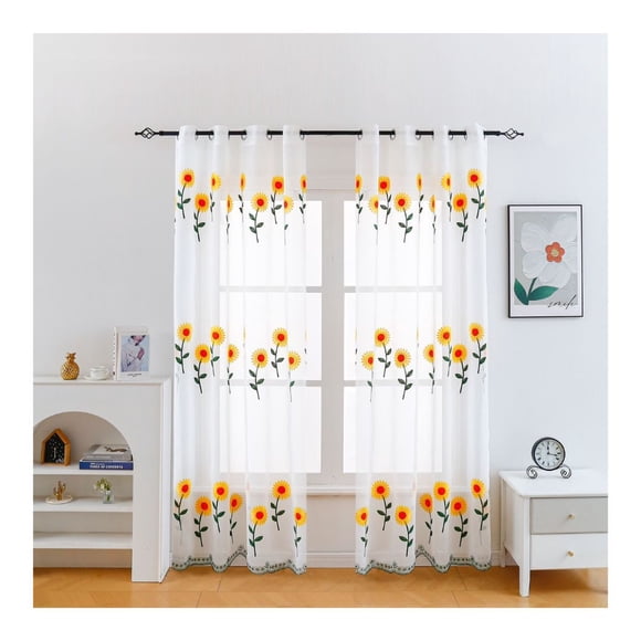 Cortina Velo Visillo Bordado 140 x 230 cm 2 Paños - Girasoles A2