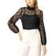 thumbnail image 5 of INSPIRE CHIC Blusa Transparente de Encaje Floral para Mujer con Cuello Alto y Mangas Largas Abullonadas L Negro, 5 of 6