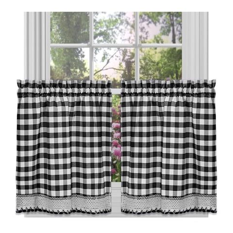 Juego De Cortinas Para Ventana Achim Buffalo Check Tier, 58 X 24 Cm, Color Negro