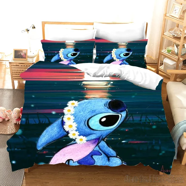 x1280 Bed SheetsLilo Stitch Angle Duvet Cover Set HD Comforter Cover for Kids Bedding Sets Bedclothes Bedroom Decor 3-Piece Bedding Set (1 Duvet Cover + 2 Pillow Shams) nj1280