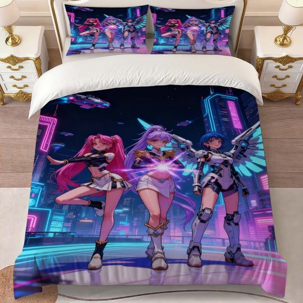K-Pop Cyberpunk Themed Printed Bedding Set Soft Duvet Cover and 2 Pillowcases