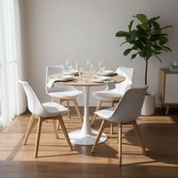 Pandalino - Comedor Mesa Tulip 100 Cm (Cubierta Efecto Madera) + 4 Sillas Tulip Blanca