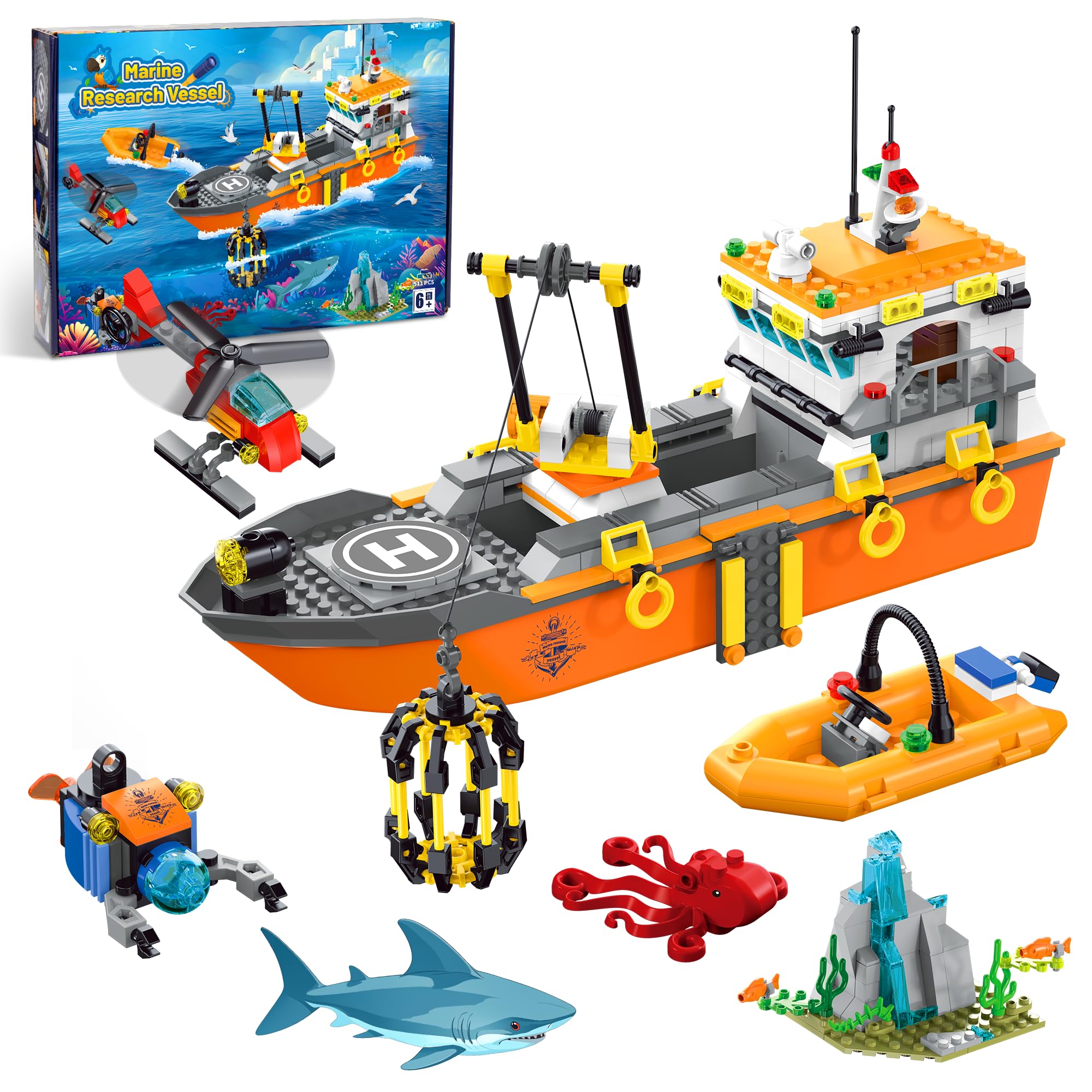 Set De Construcción Akwme City Ocean Explorer Ship Con Led De Más De 6 Años