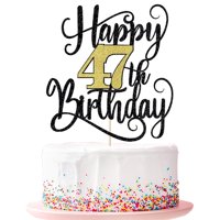 Decoración Para Tartas Ruscalin Happy 47Th Birthday, Negra Y Dorada