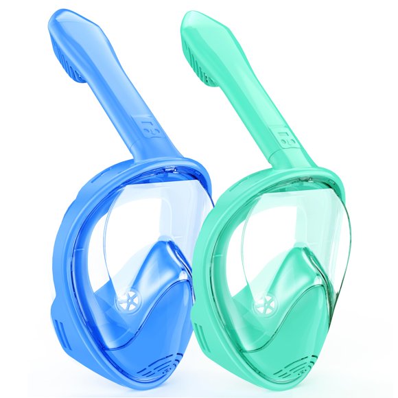 Máscara de snorkel Ezire de cara completa para niños de 2 a 14 años, azul cian