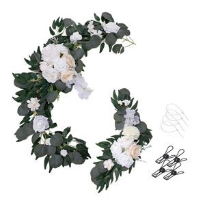 Magideal - 2X Flor Swag Decoración Boda Señal De Bienvenida, Guirnaldas Guirnaldas Guirnalda Para Puerta Frontal Decoración De Pared Fiesta Recepción Champán