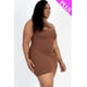 thumbnail image 5 of Vestido Mini Casual Ajustado Sin Costuras De Canalé Liso Con Un Hombro Al Descubierto Y Corte Frontal En Marrón ano (talla Grande Para Mujer), 5 of 5