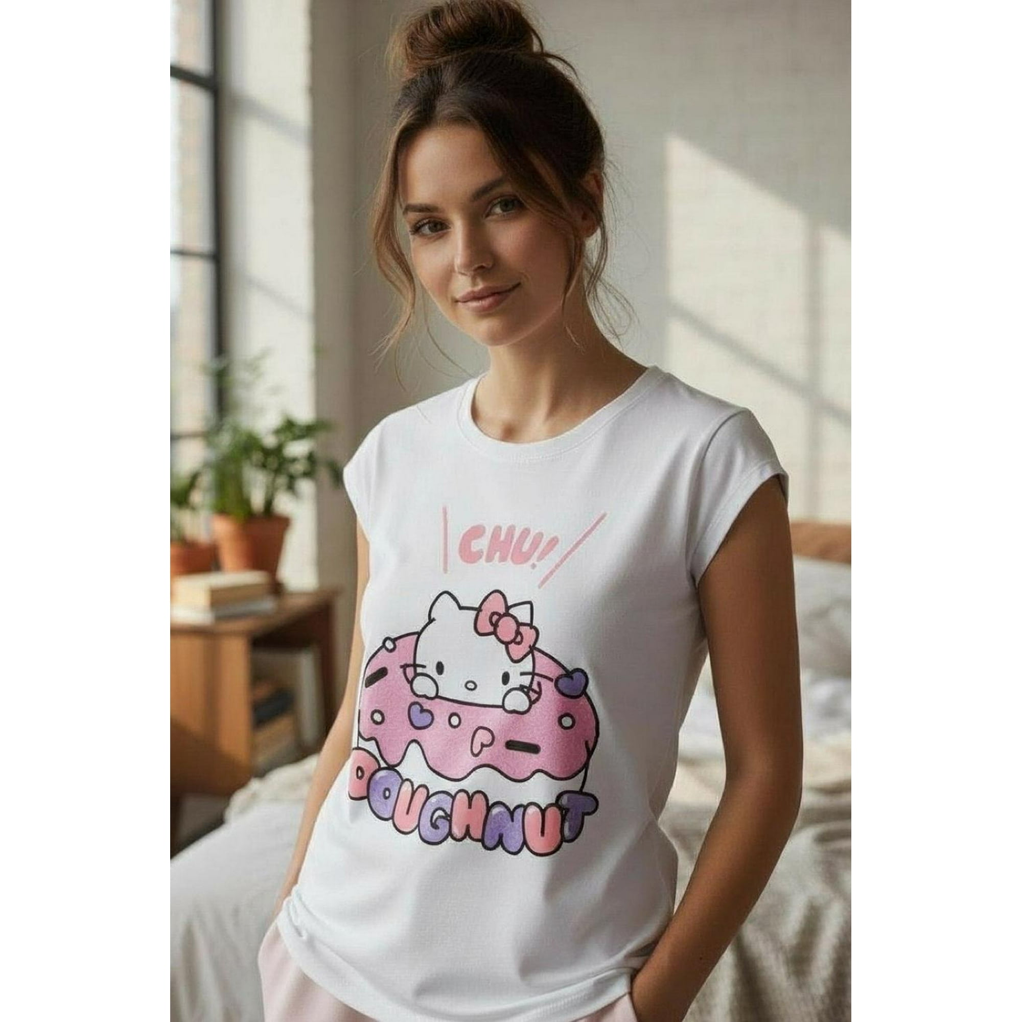Polera Pijama Mujer Hello Kitty Blanco L