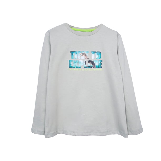 Polera Niño Manga Larga Estampado Dinosaurio Verde