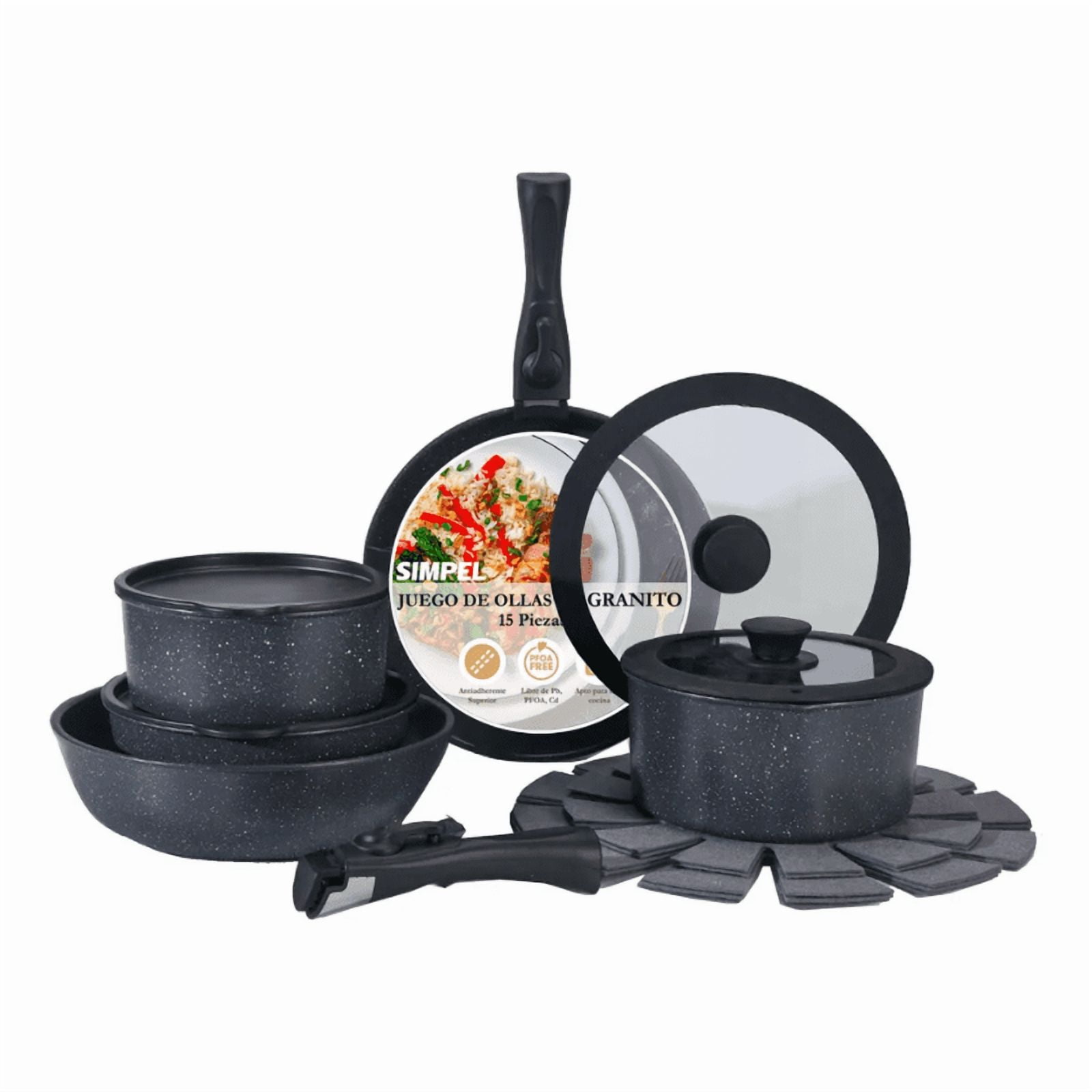 Juego De Ollas Y Sarten Simpel Antiadherente Granito 15pzs