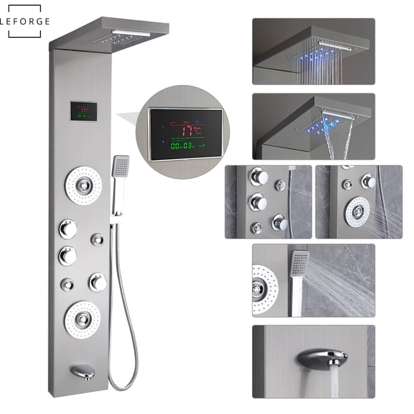 Columna De Ducha Panel Digital 6 Funciones 125x22cm 6 Jets