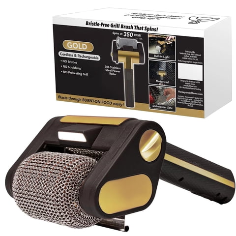 Xusx111 - Parrilla Eléctrica Limpiador Cerdillo Libre - Cepillo De Parrilla De Barbacoa Recargable Sin Cable Con Rodillo Inoxidable De 350 Rpm, Luz Led, Lavavajillas Seguras Para Parrillas De Gas / Ca