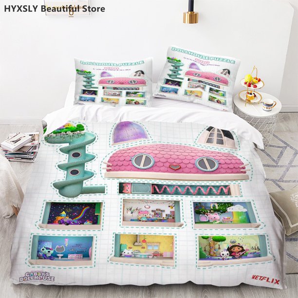 Gabby's Dollhouse Bedding Set Cartoon Pillowcases Quilt Cover For Girl Kids Gift Sing Twin Full Queen Cute Kawaii 3D Duvet Cover