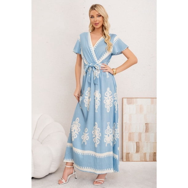 Maxi Vestido Largo Mujer Cruzado Estampado Casual Eventos 3383