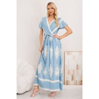 Likeshop - Maxi Vestido Largo Mujer Cruzado Estampado Casual Eventos 3383