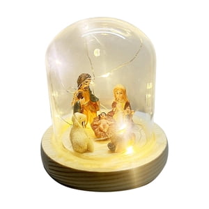 Magideal - Juego De Estatuillas De Natividad De Resina Con Luces Led Nacimiento De Jesús Colección De Miniaturas Escena De Pesebre Tradicional Para Decoración