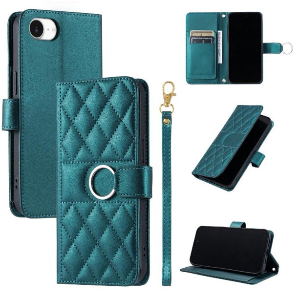 Funda Acolchada con Anilla y Correa para iPhone 16E Slots para Tarjetas Verde