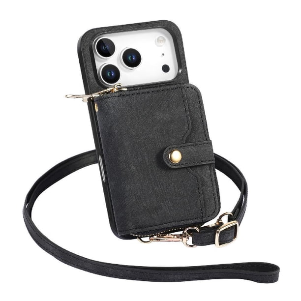 Funda Tipo Cartera con Correa Cruzada para iPhone 17 Pro Max Protección Contra Golpes Negro
